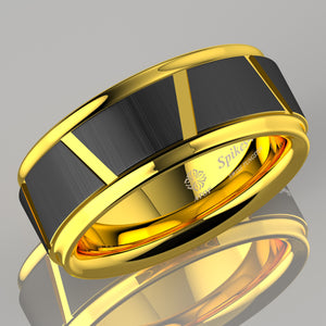 8mm Gold Tungsten Carbide Black Brushed Wedding Band Ring EG Style