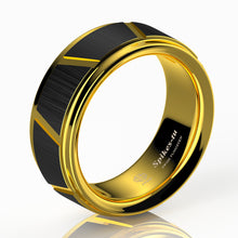 Load image into Gallery viewer, 8mm Gold Tungsten Carbide Black Brushed Wedding Band Ring EG Style
