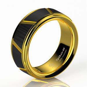 8mm Gold Tungsten Carbide Black Brushed Wedding Band Ring EG Style