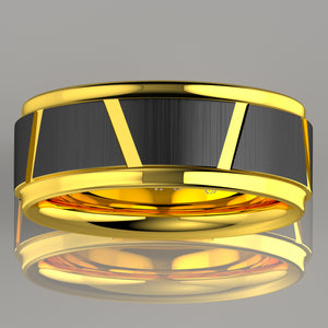 8mm Gold Tungsten Carbide Black Brushed Wedding Band Ring EG Style