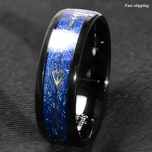 8mm Dome Black Multidimensional Blue Tungsten Ring Bridal Band