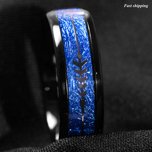 8mm Dome Black Multidimensional Blue Tungsten Ring Bridal Band