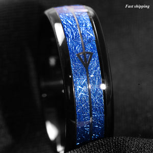 8mm Dome Black Multidimensional Blue Tungsten Ring Bridal Band