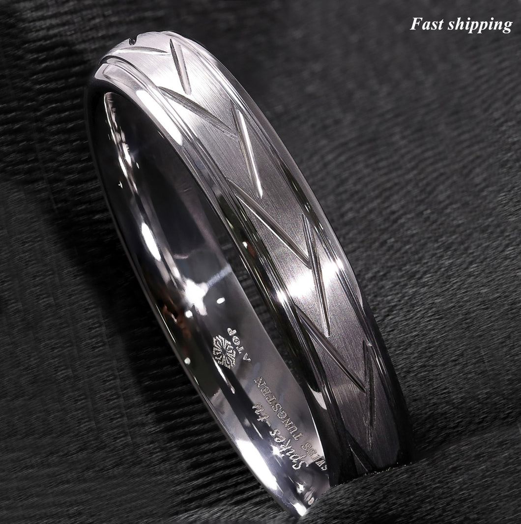 8/6mm Dome Silver infinity Brushed Center Tungsten Ring Bridal Band