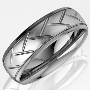 8/6mm Dome Silver infinity Brushed Center Tungsten Ring Bridal Band