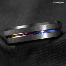 Load image into Gallery viewer, 8/6mm Black Brushed Tungsten Carbide Ring Rainbow Line Wedding Band
