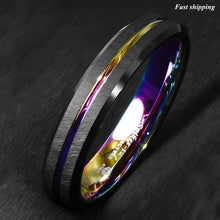 Load image into Gallery viewer, 8/6mm Black Brushed Tungsten Carbide Ring Rainbow Line Wedding Band
