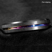 Load image into Gallery viewer, 8/6mm Black Brushed Tungsten Carbide Ring Rainbow Line Wedding Band
