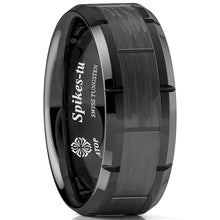 Load image into Gallery viewer, 8mm Black Tungsten Ring Hammered Pattern Brushed Wedding Band  Men Jewelry
