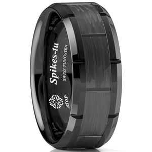 8mm Black Tungsten Ring Hammered Pattern Brushed Wedding Band  Men Jewelry