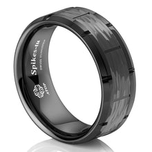 Load image into Gallery viewer, 8mm Black Tungsten Ring Hammered Pattern Brushed Wedding Band  Men Jewelry
