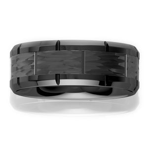 8mm Black Tungsten Ring Hammered Pattern Brushed Wedding Band  Men Jewelry