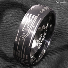 Load image into Gallery viewer, 8mm Dome Brushed Black Tungsten Carbide Ring Laser Circuit Board  Men Jewelry
