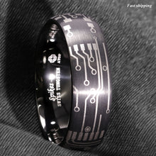 Load image into Gallery viewer, 8mm Dome Brushed Black Tungsten Carbide Ring Laser Circuit Board  Men Jewelry

