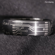Load image into Gallery viewer, 8mm Dome Brushed Black Tungsten Carbide Ring Laser Circuit Board  Men Jewelry
