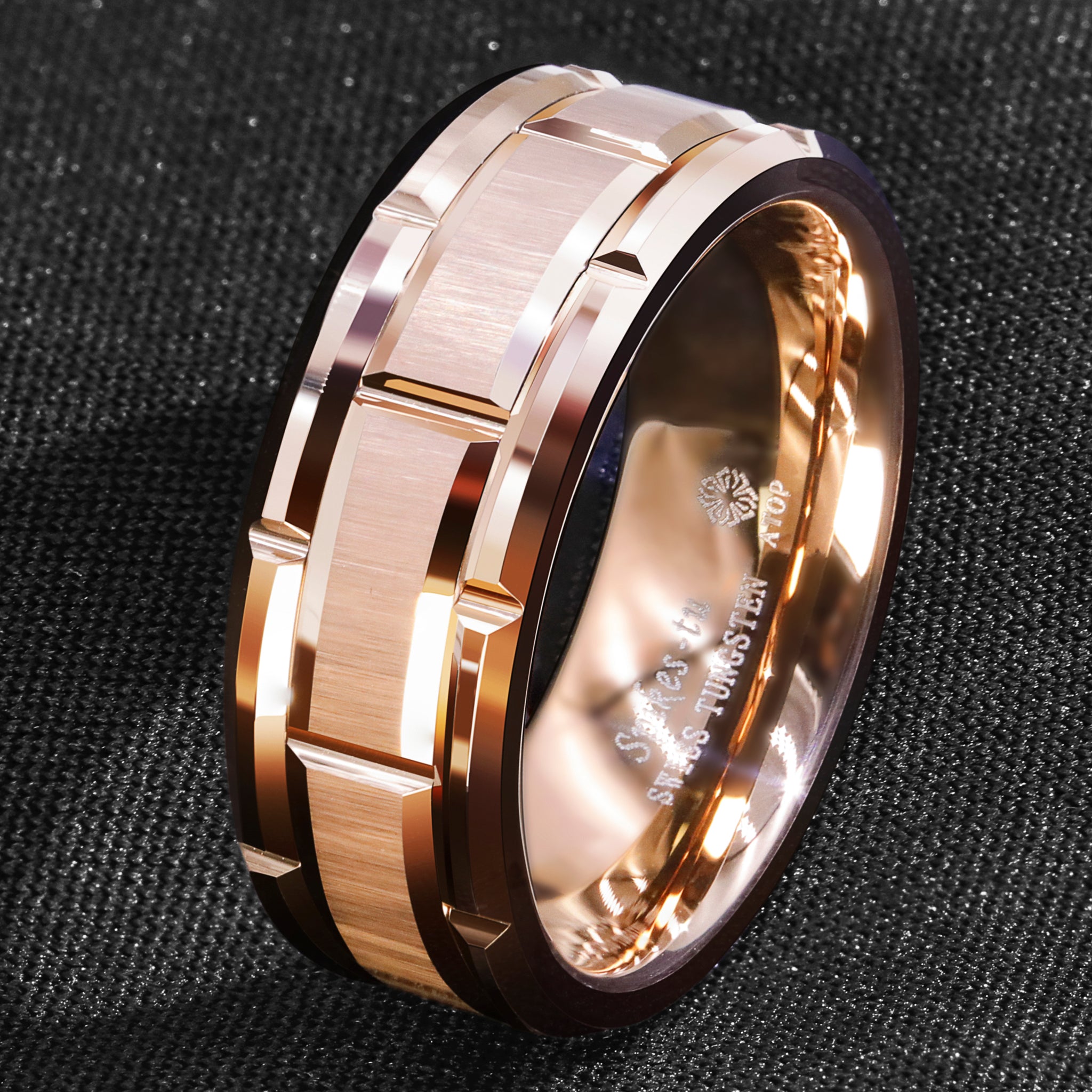 ATOP 8mm Splicing Black Brushed Tungsten Carbide Wedding Band With Red Inner Ring - Comfort Fit Men's Ring, Size 7