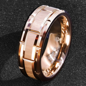 8mm Rose Gold Men Tungsten Carbide Ring Bushed Brick Pattern  Wedding Band