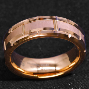 8mm Rose Gold Men Tungsten Carbide Ring Bushed Brick Pattern  Wedding Band
