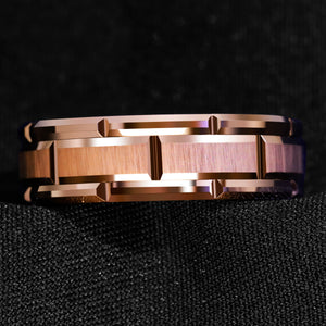 8mm Rose Gold Men Tungsten Carbide Ring Bushed Brick Pattern  Wedding Band