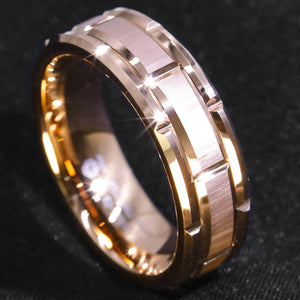 8mm Rose Gold Men Tungsten Carbide Ring Bushed Brick Pattern  Wedding Band