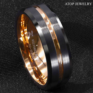 8mm Black Brushed Rose Gold Tungsten Carbide Ring  Men Wedding Band Jewelry