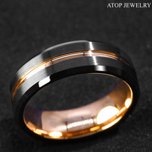 Load image into Gallery viewer, 8mm Black Brushed Rose Gold Tungsten Carbide Ring  Men Wedding Band Jewelry
