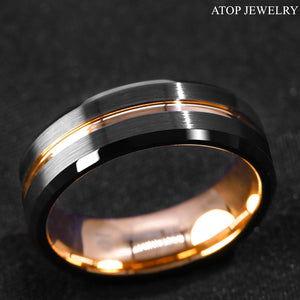 8mm Black Brushed Rose Gold Tungsten Carbide Ring  Men Wedding Band Jewelry