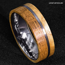 Load image into Gallery viewer, 8mm Tungsten Ring With Whiskey Barrel Wood Brushed Stripe  Men Wedding Ring
