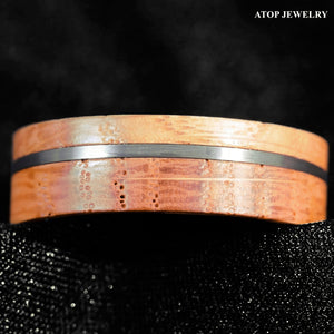 8mm Tungsten Ring With Whiskey Barrel Wood Brushed Stripe  Men Wedding Ring