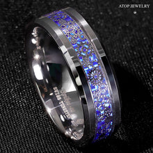 Load image into Gallery viewer, 8mm Tungsten Ring  Wedding Band Steampunk Clockwork Gears Blue Carbon Fiber
