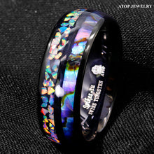 Load image into Gallery viewer, 8mm Black Tungsten Ring Hawaiian Opal and Abalone Inlay Men  Wedding Band
