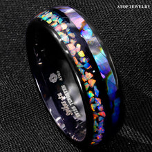 Load image into Gallery viewer, 8mm Black Tungsten Ring Hawaiian Opal and Abalone Inlay Men  Wedding Band
