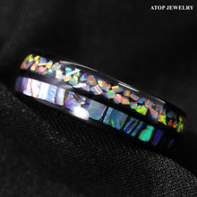 Load image into Gallery viewer, 8mm Black Tungsten Ring Hawaiian Opal and Abalone Inlay Men  Wedding Band
