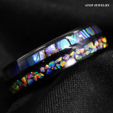 Load image into Gallery viewer, 8mm Black Tungsten Ring Hawaiian Opal and Abalone Inlay Men  Wedding Band
