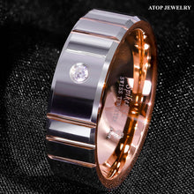 Load image into Gallery viewer, 8mm Polish Silver Rose Gold Tungsten Ring Diamond Men Wedding ring
