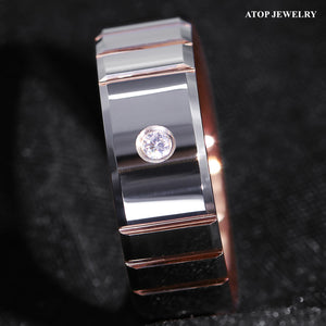 8mm Polish Silver Rose Gold Tungsten Ring Diamond Men Wedding ring