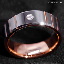 Load image into Gallery viewer, 8mm Polish Silver Rose Gold Tungsten Ring Diamond Men Wedding ring
