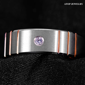 8mm Brushed Silver Rose Gold Tungsten Ring Diamond Men Wedding ring