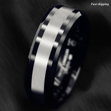 Load image into Gallery viewer, 8mm Tungsten Carbide Ring Classic Black Silver Brushed Wedding Band
