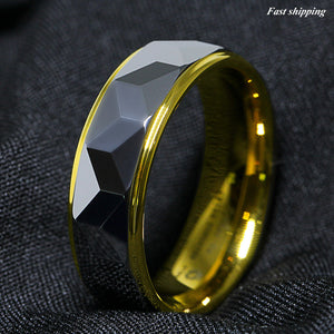 8mm Silver Rhombus high polished Tungsten ring 18k Gold wedding band men jewelry