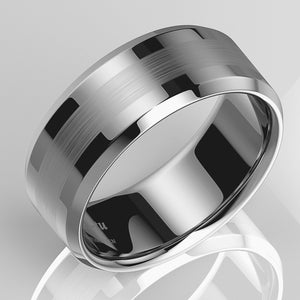 8mm Brushed Center silver Tungsten Carbide ring Wedding Band  Men's Jewelry