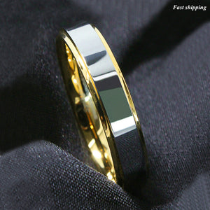 8/6mm Tungsten Mens Ring 18K Gold High polished Wedding Band