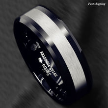 Load image into Gallery viewer, 8mm Tungsten Carbide Ring Classic Black Silver Brushed Wedding Band
