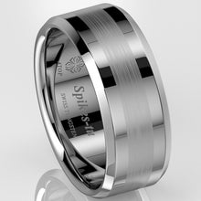 Load image into Gallery viewer, 8mm Brushed Center silver Tungsten Carbide ring Wedding Band  Men&#39;s Jewelry
